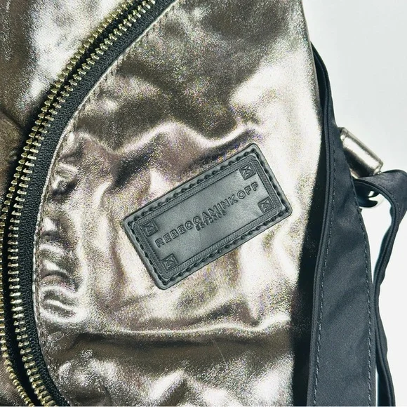Rebecca Minkoff Julian Backpack Metallic Foil Leather Gunmetal Silver - Picture 4 of 14